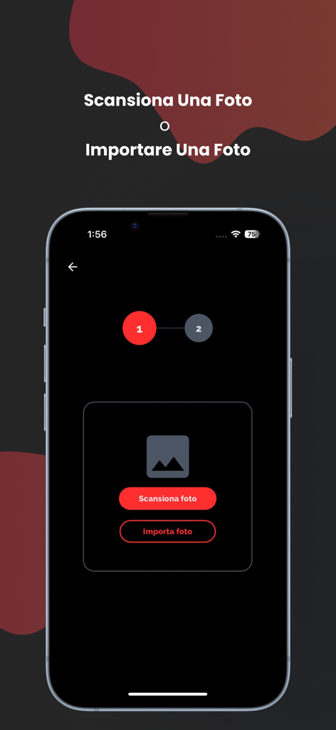 My Memories | Videos in AR! - Uma interface móvel para o aplicativo Minhas Memórias mostrando opções para escanear ou importar uma foto para começar a criar uma memória de realidade aumentada