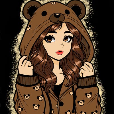 realistic girl in a animal pjs hoodie