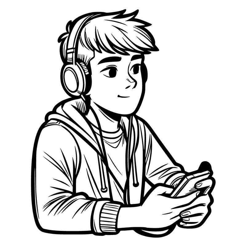 teenage guy listening to music
