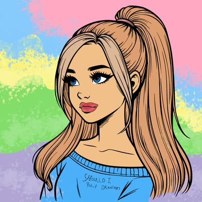 realistic girl with a high ponytail