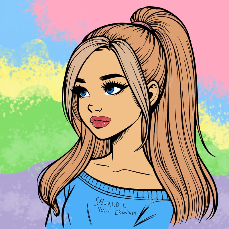 realistic girl with a high ponytail