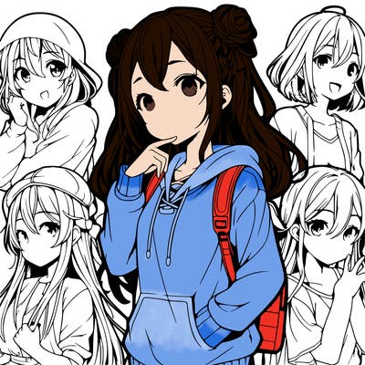 realistic anime girl with friends