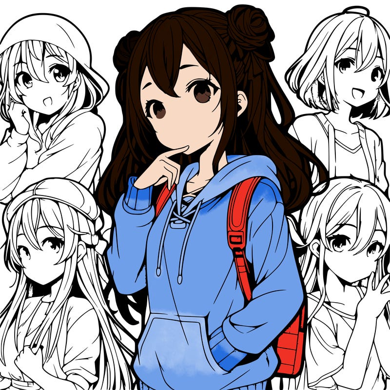 realistic anime girl with friends