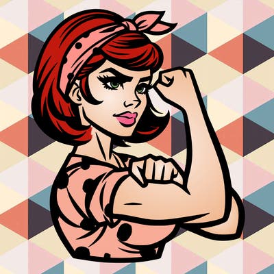 strong woman with a 60s american ad style