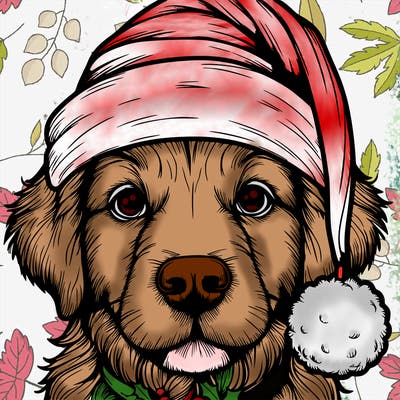 realistic dog with a christmas hat