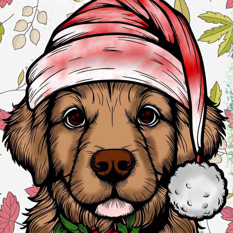 realistic dog with a christmas hat