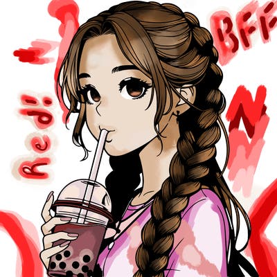 realistic girl with braided hair drinking boba