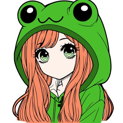 a pretty girl wearing a frog hoodie portrait with long hair