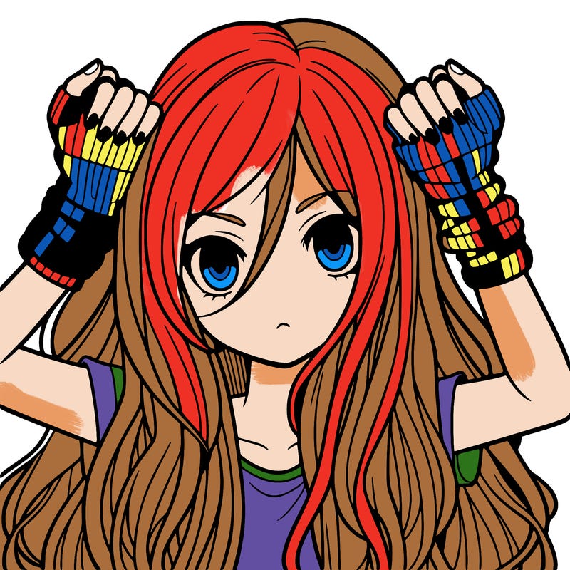 long haired girl with fingerless gloves