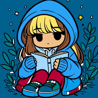 girl in oversized hoodie reading a book