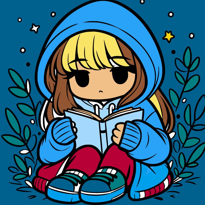 girl in oversized hoodie reading a book