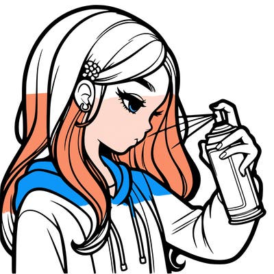 a realistic girl spray painting