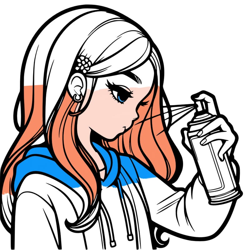 a realistic girl spray painting