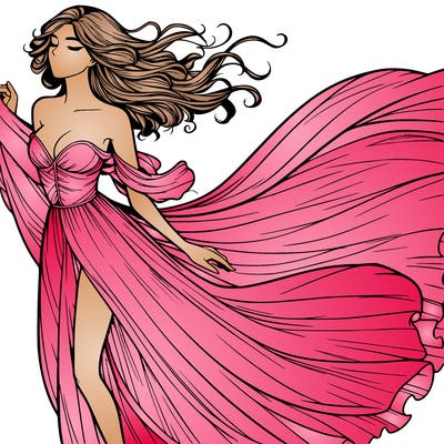 realistic woman in dress flowing the the wind