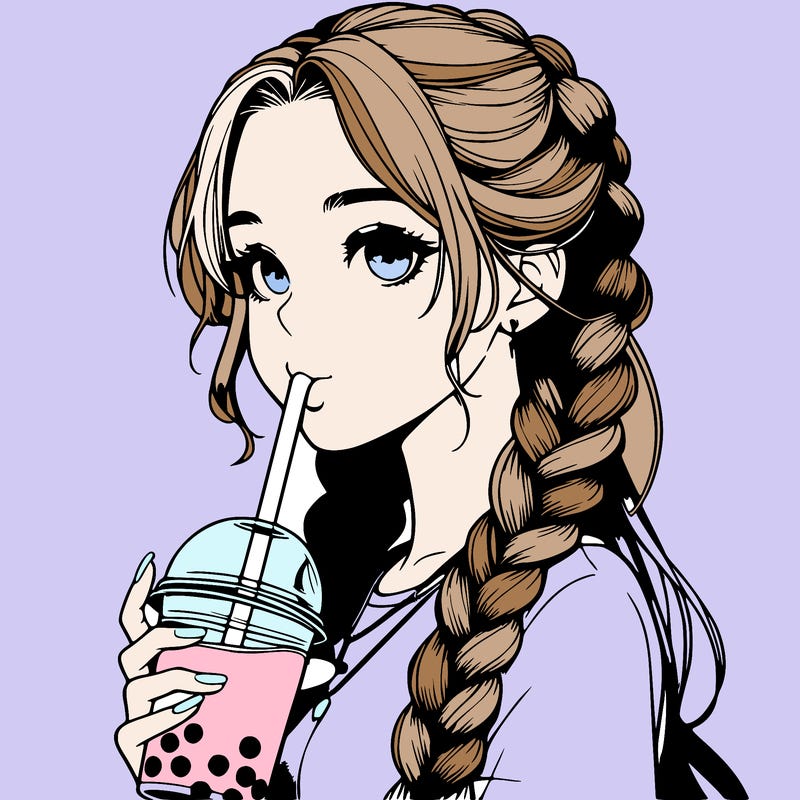 realistic girl with braided hair drinking boba