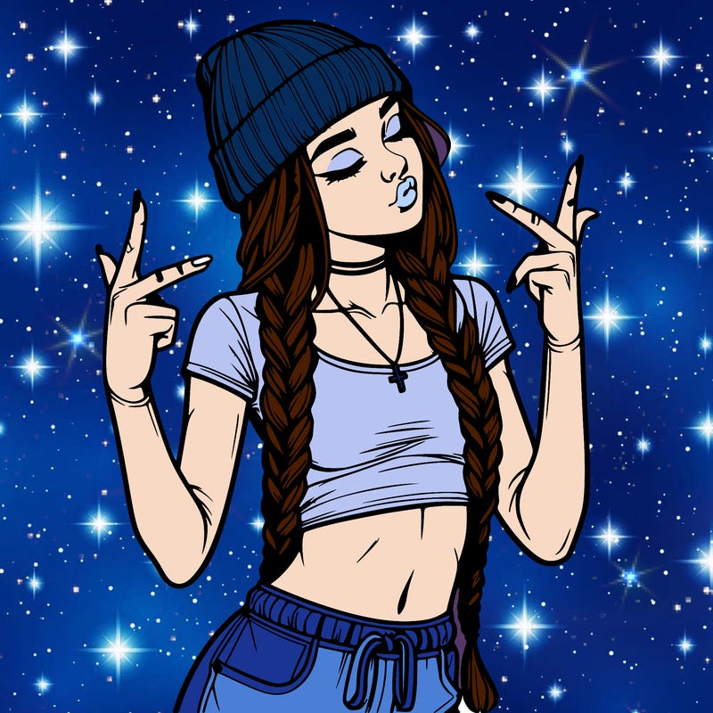 realistic teenage girl with braids and a beanie and crop top doing 🫶🏼