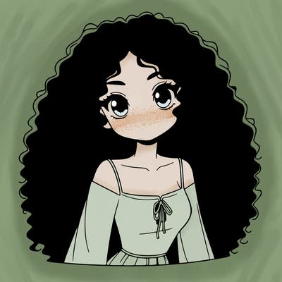 a black anime girl with long afro hair