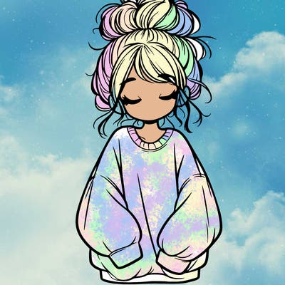 girl with baggy sweatshirt and messy bun