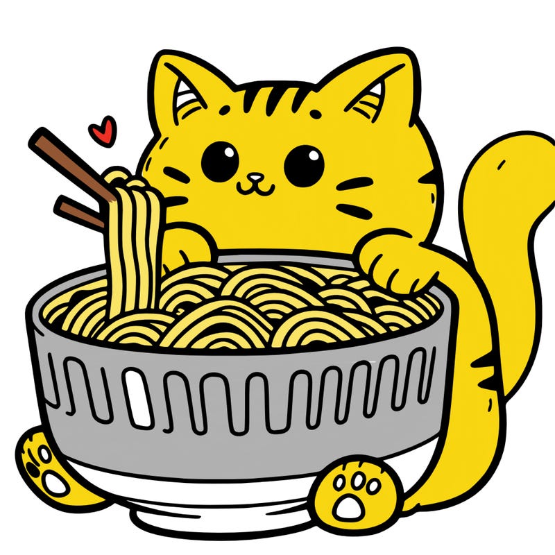 cat with ramen