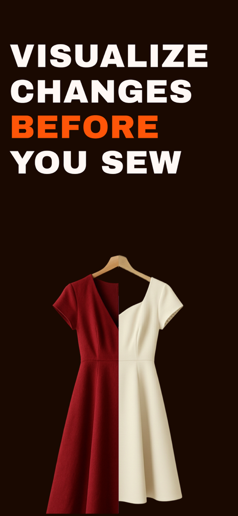 A split image of a red and white dress showing different neckline styles to visualize changes before sewing