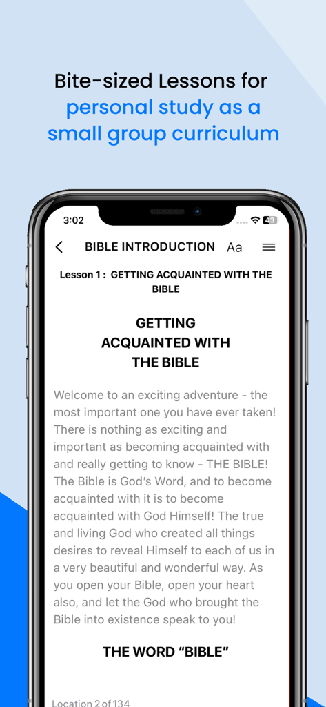 Living Logos Mobile app displaying a Bible introduction lesson for personal and small group study