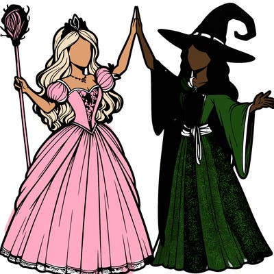 detailed realistic split of a princess and a witch
