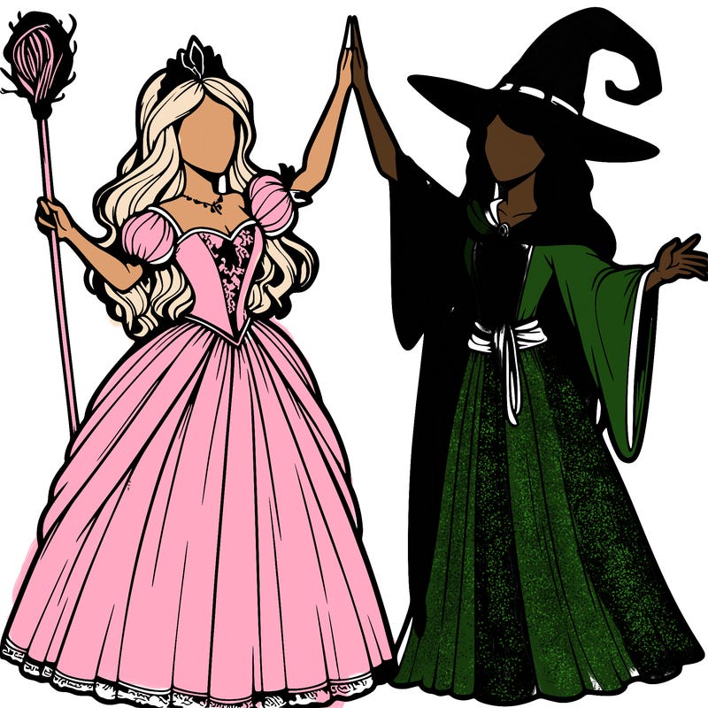 detailed realistic split of a princess and a witch
