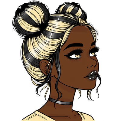 realistic girl with buns on the top of her head