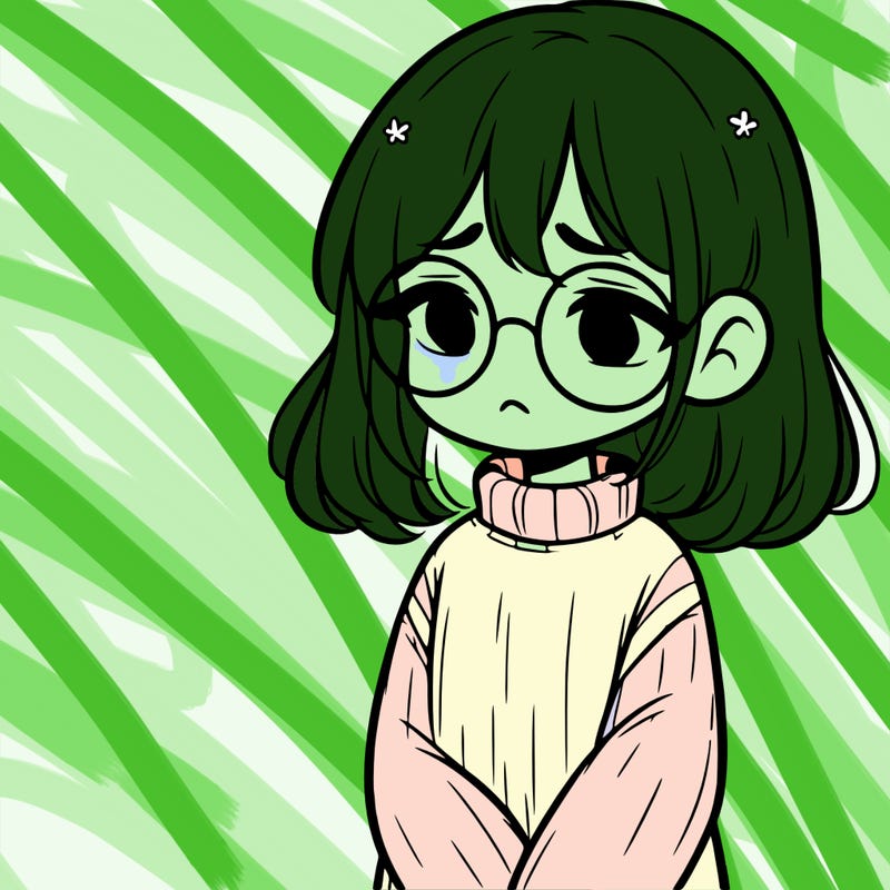sad girl with glasses in a sweater