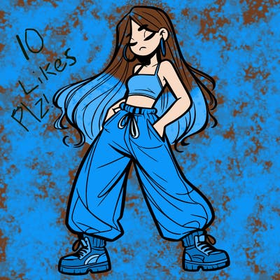 girl in baggy pants crop top and long hair