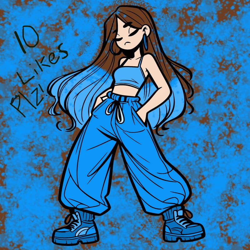 girl in baggy pants crop top and long hair