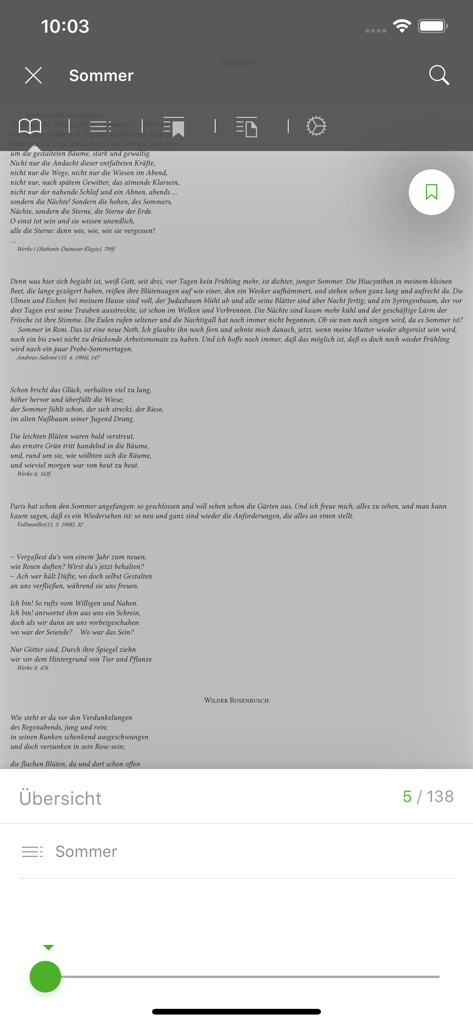 Interface of the Onleihe app eBook reader showing German text and navigation controls