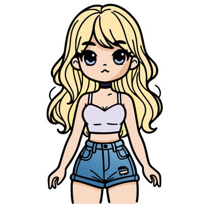 girl with crop top & jean shorts