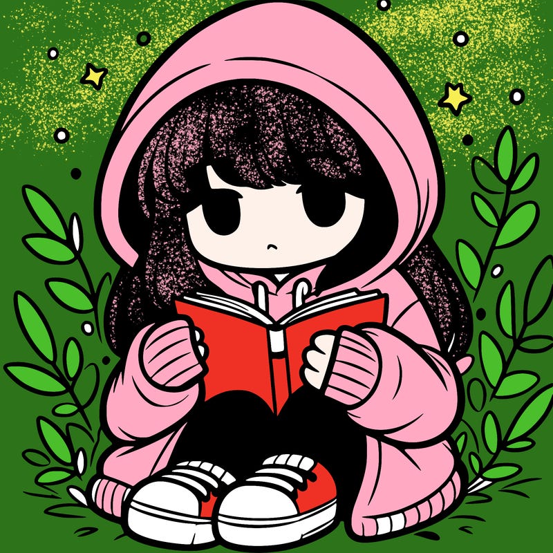 girl in oversized hoodie reading a book