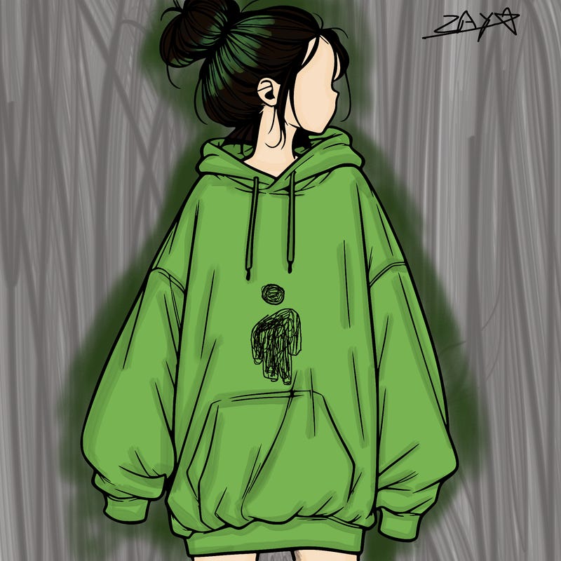 realistic girl with a oversized sweatshirt on and a bun