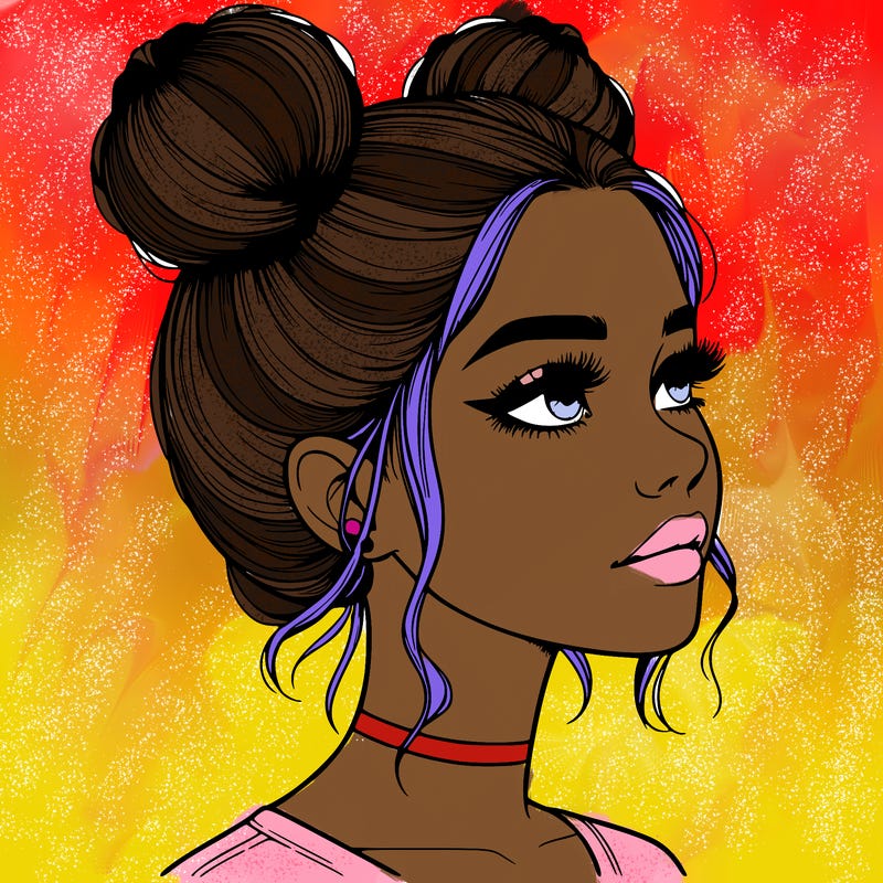 realistic girl with buns on the top of her head