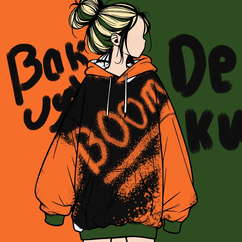 realistic girl with a oversized sweatshirt on and a bun