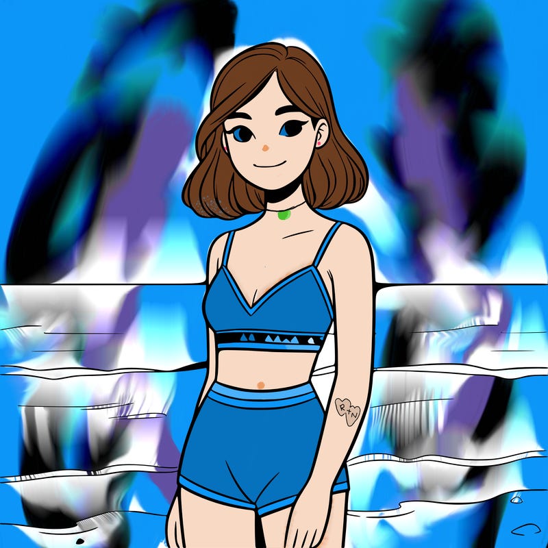 realistic girl in 2 piece bathing suit on the beach