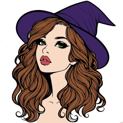 realistic witch girl with wavy hair and lips