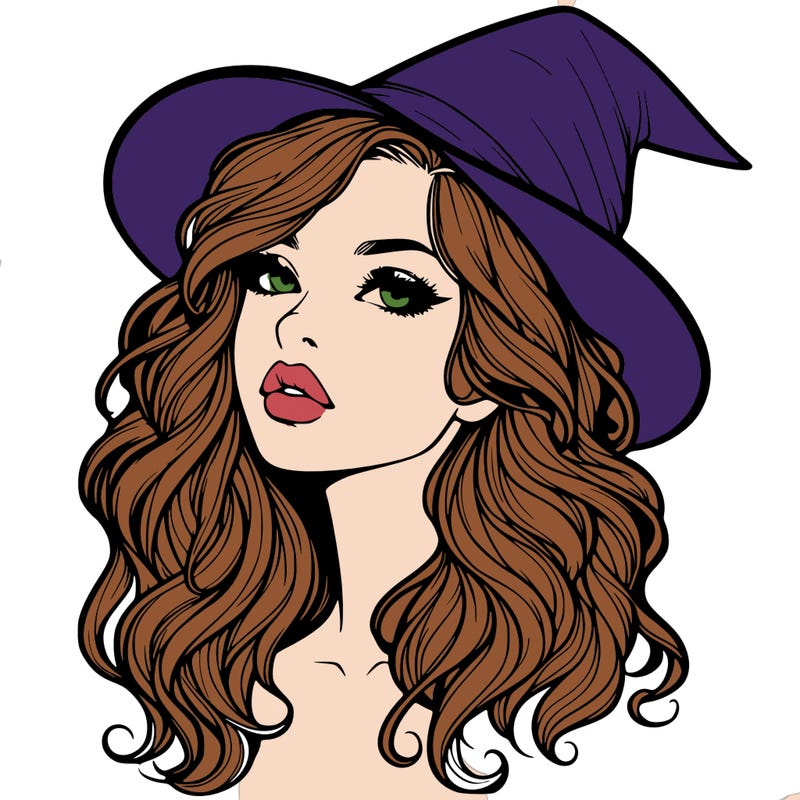 realistic witch girl with wavy hair and lips