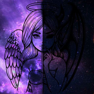 realistic angel half demon