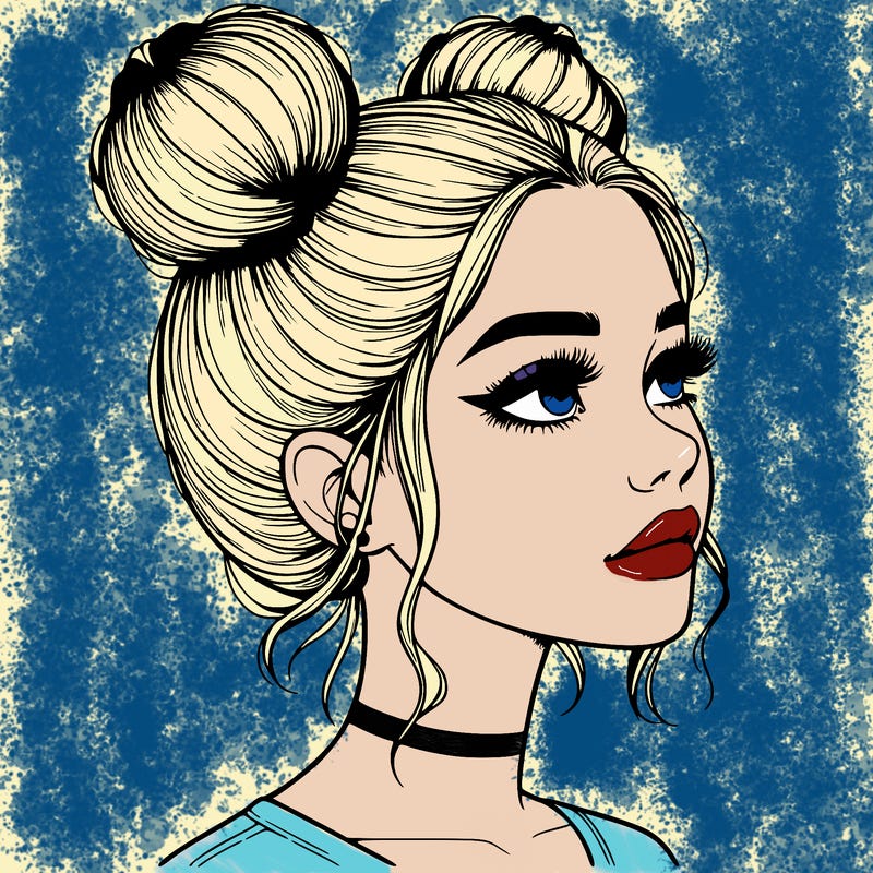 realistic girl with buns on the top of her head