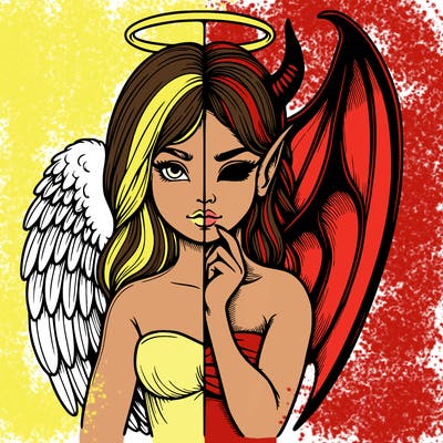 realistic angel half demon