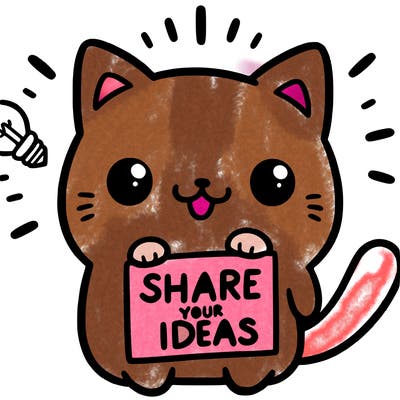 a cute cat saying share your ideas