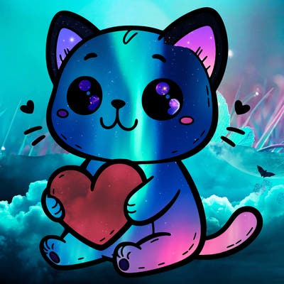 cat holding love heart