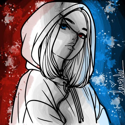 a realistic girl in a hoodie