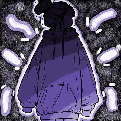 realistic girl with a oversized sweatshirt on and a bun