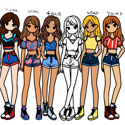 a group of girls wearing crop tops and shorts