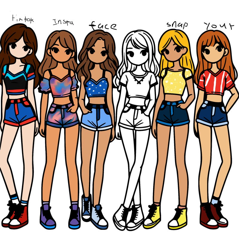 a group of girls wearing crop tops and shorts