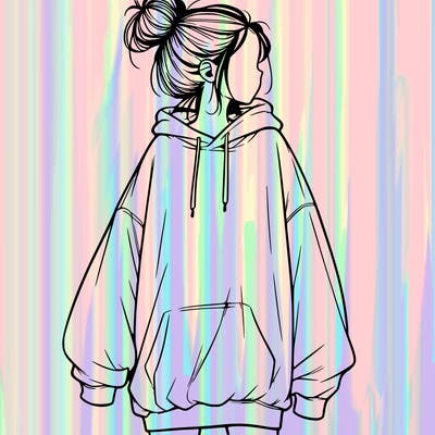 realistic girl with a oversized sweatshirt on and a bun
